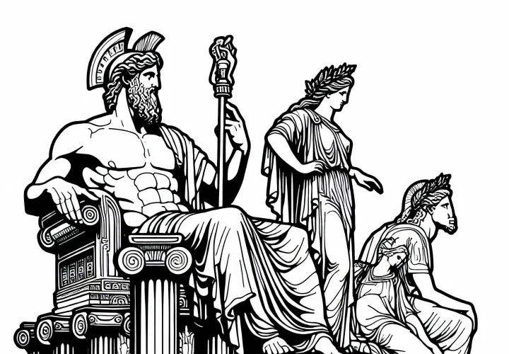 Скачайте бесплатно раскраску статуи Зевса из Олимпии в качестве шаблона для Чудес света