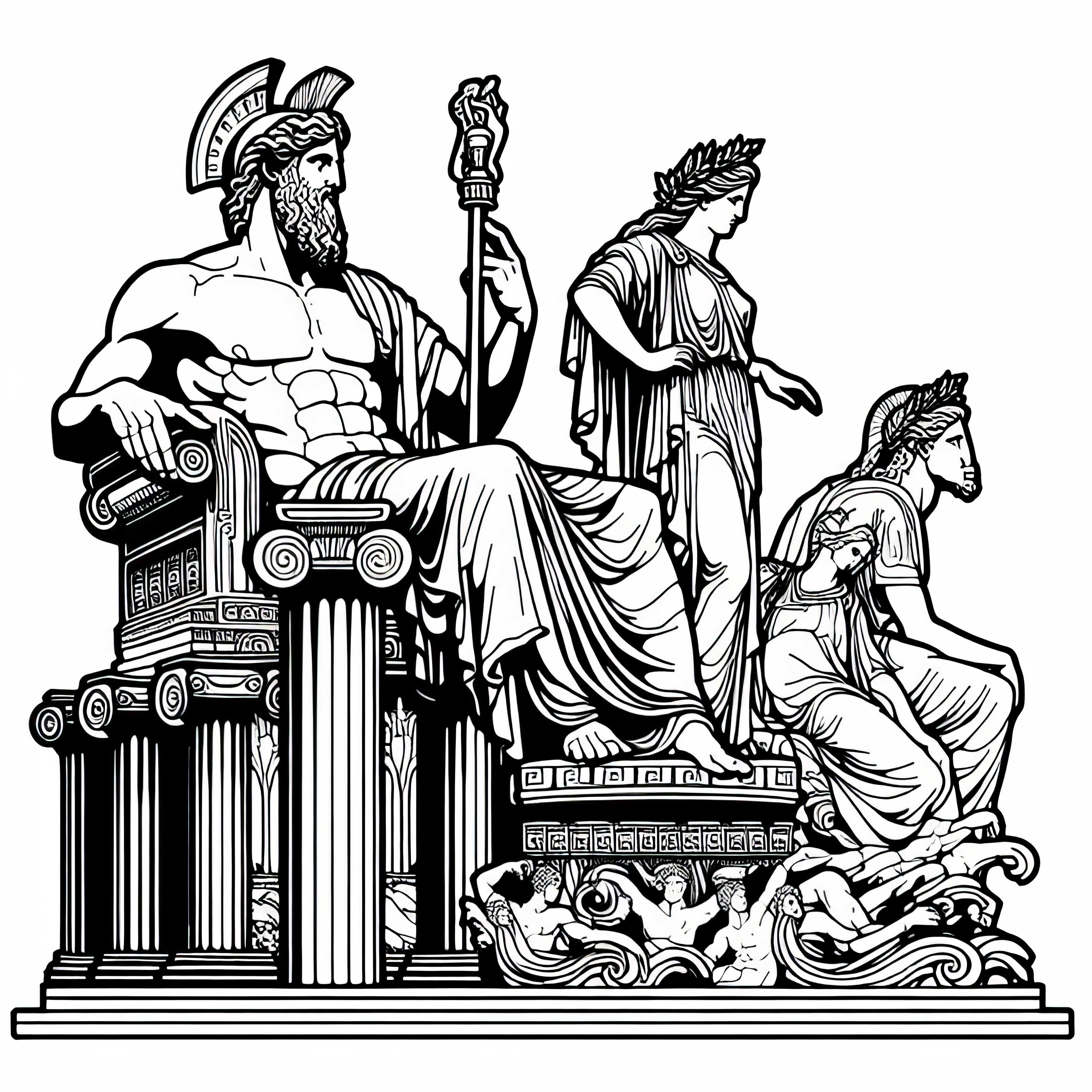 Zeus Statue fra Olympia som farvelægningsskabelon til verdensvidundere kan downloades gratis Zeus-statuen fra Olympia som malebog til verdensunder kan downloades gratis