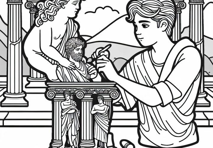 Zeus-statue fra Olympia – Ungt, poleret lille model af statuen som malebogen til verdensundere gratis