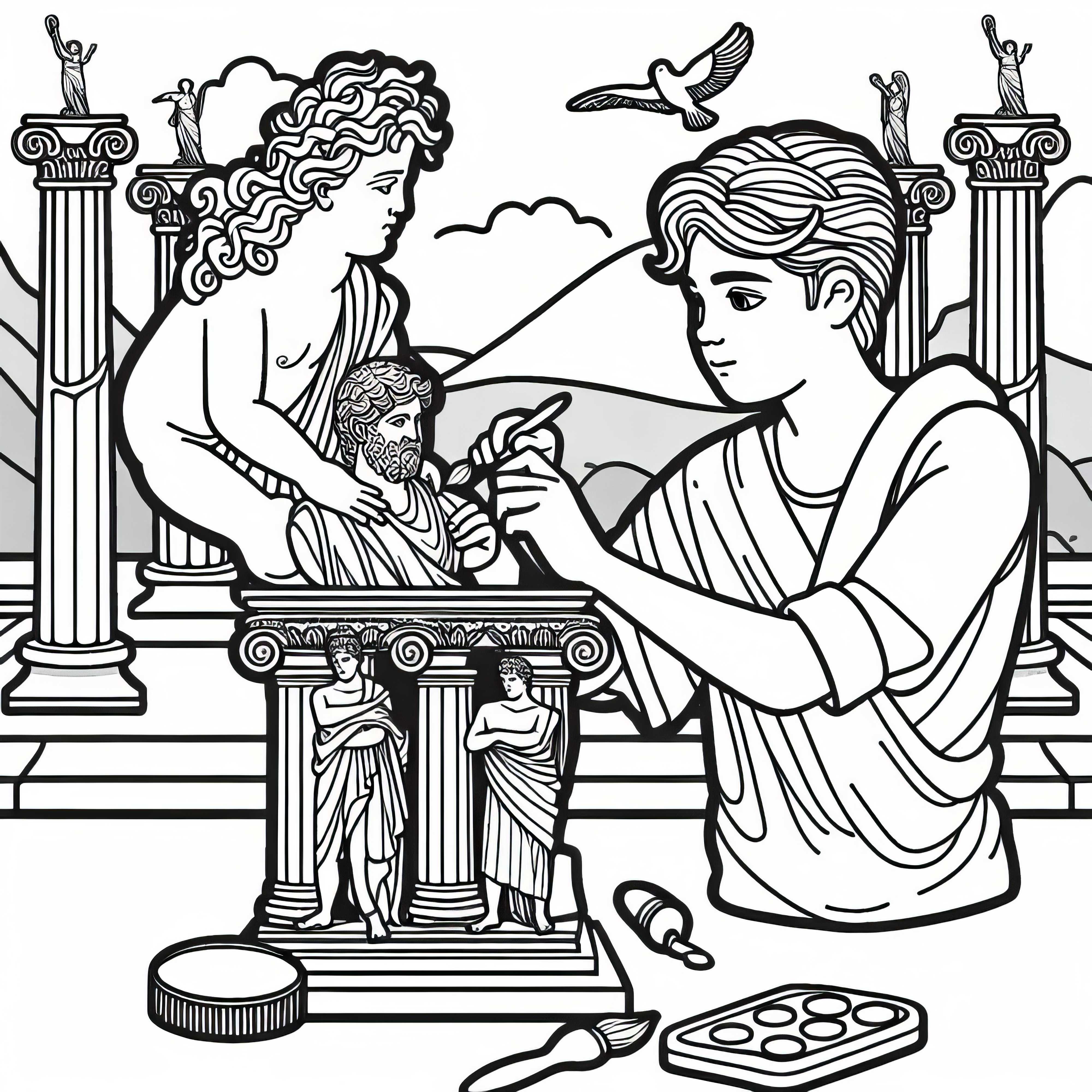 Zeus-statuen fra Olympia - Unge, polerede lille model af statuen som malebog til verdens vidundere gratis