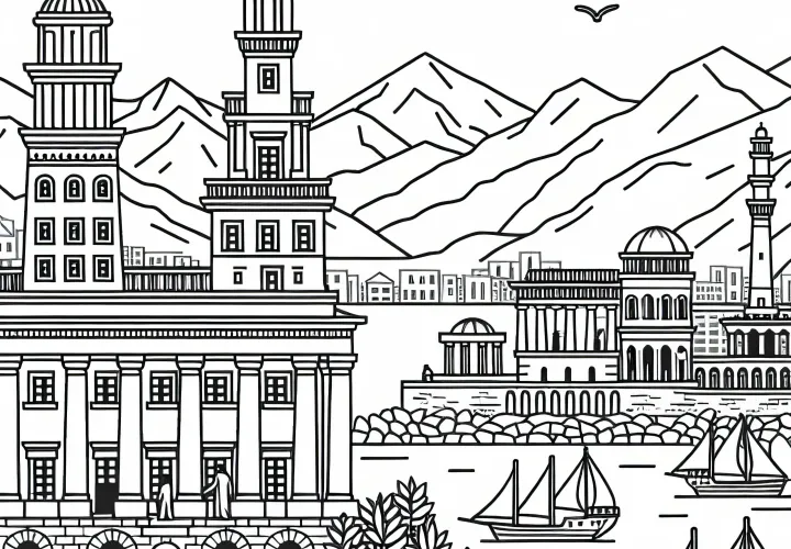 Александрийский маяк Раскраска Чудо света Бесплатно