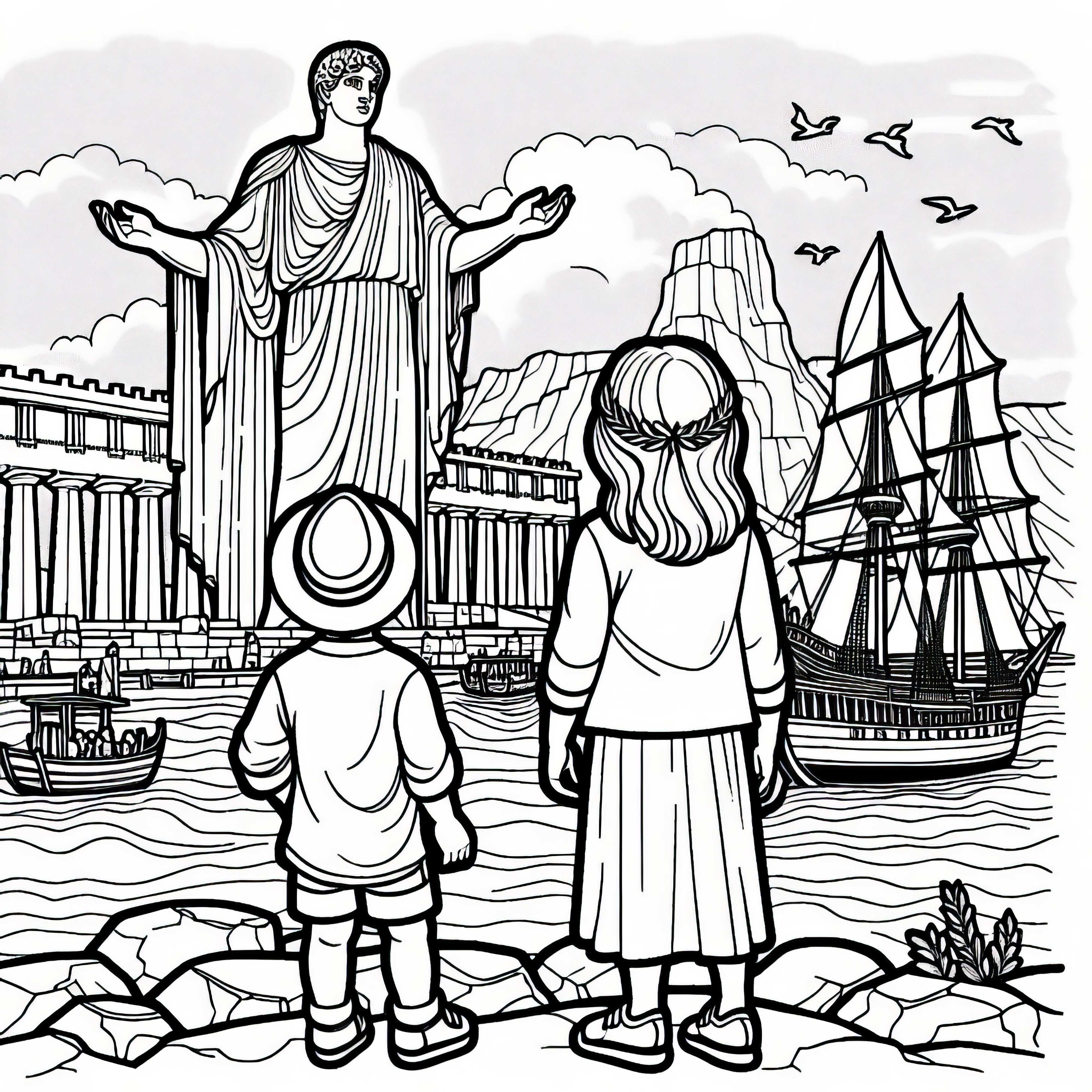 Kolosseum af Rhodos over havn - Malebog verdensunder gratis