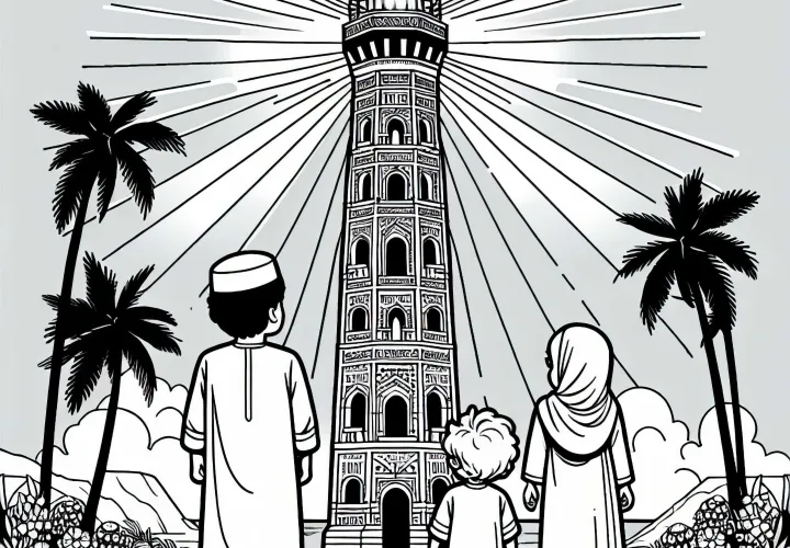 Фарос Александрийский с сигнальным огнем – раскраска Чудеса света бесплатно