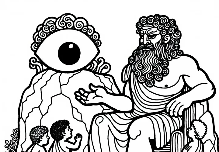 Одиссей разговаривает сCyclopsом Полифемом – бесплатная раскраска из "Одиссеи" Гомера