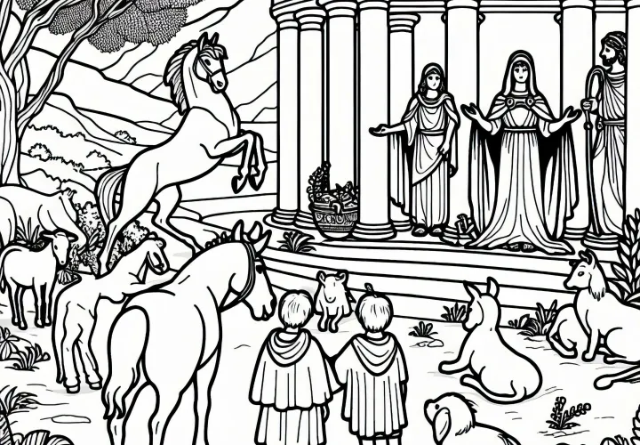 Кирке и животные из Одиссеи – Бесплатно скачать раскраску