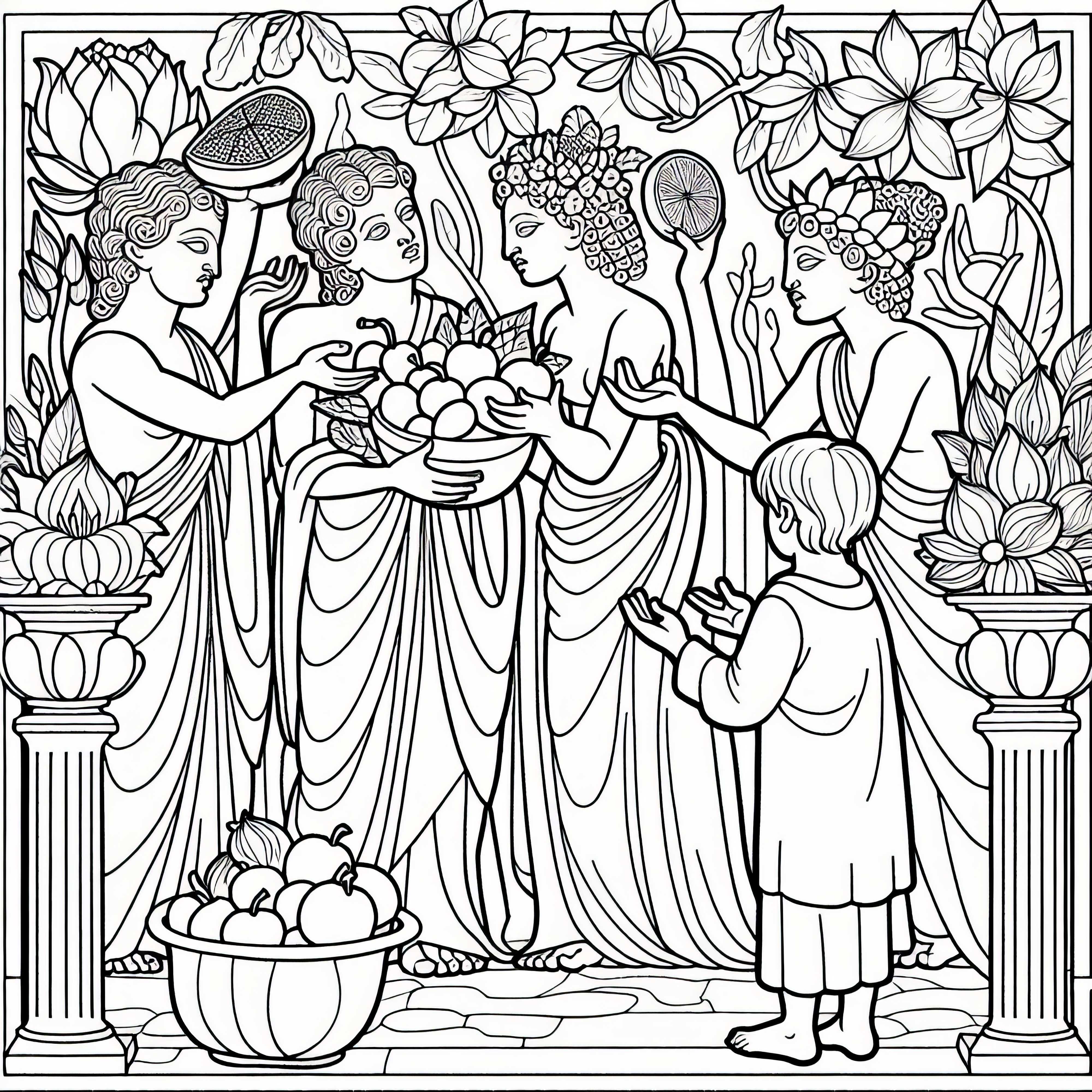 Lotófagos Reinam Frutas - Desenho para colorir da Odisseia de Homero