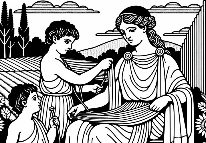 Penélope tece em seu manto – Desenho para colorir Odisseia de Homero gratuitamente