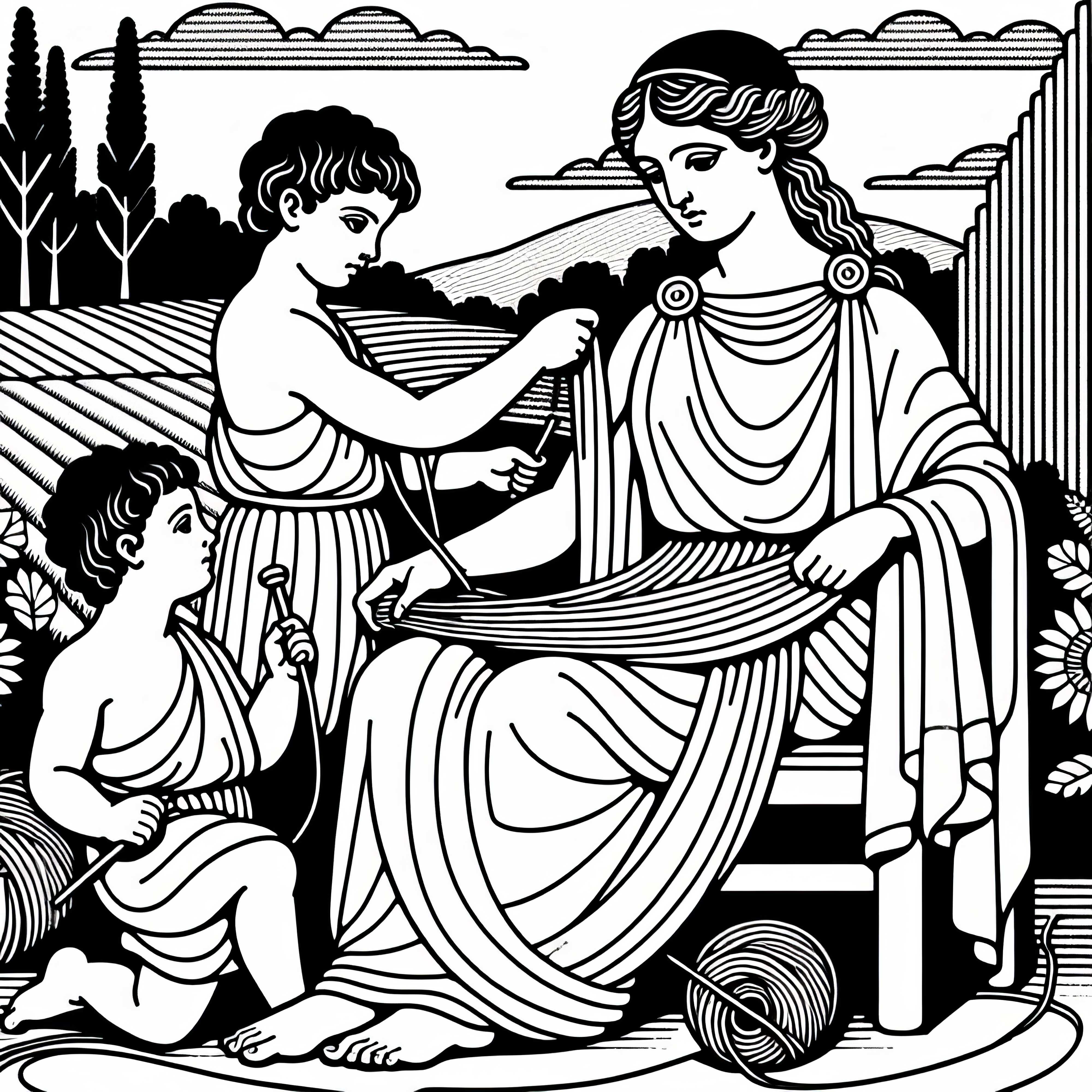 Penélope tece em seu manto – Modelo para colorir Odisseia de Homero grátis