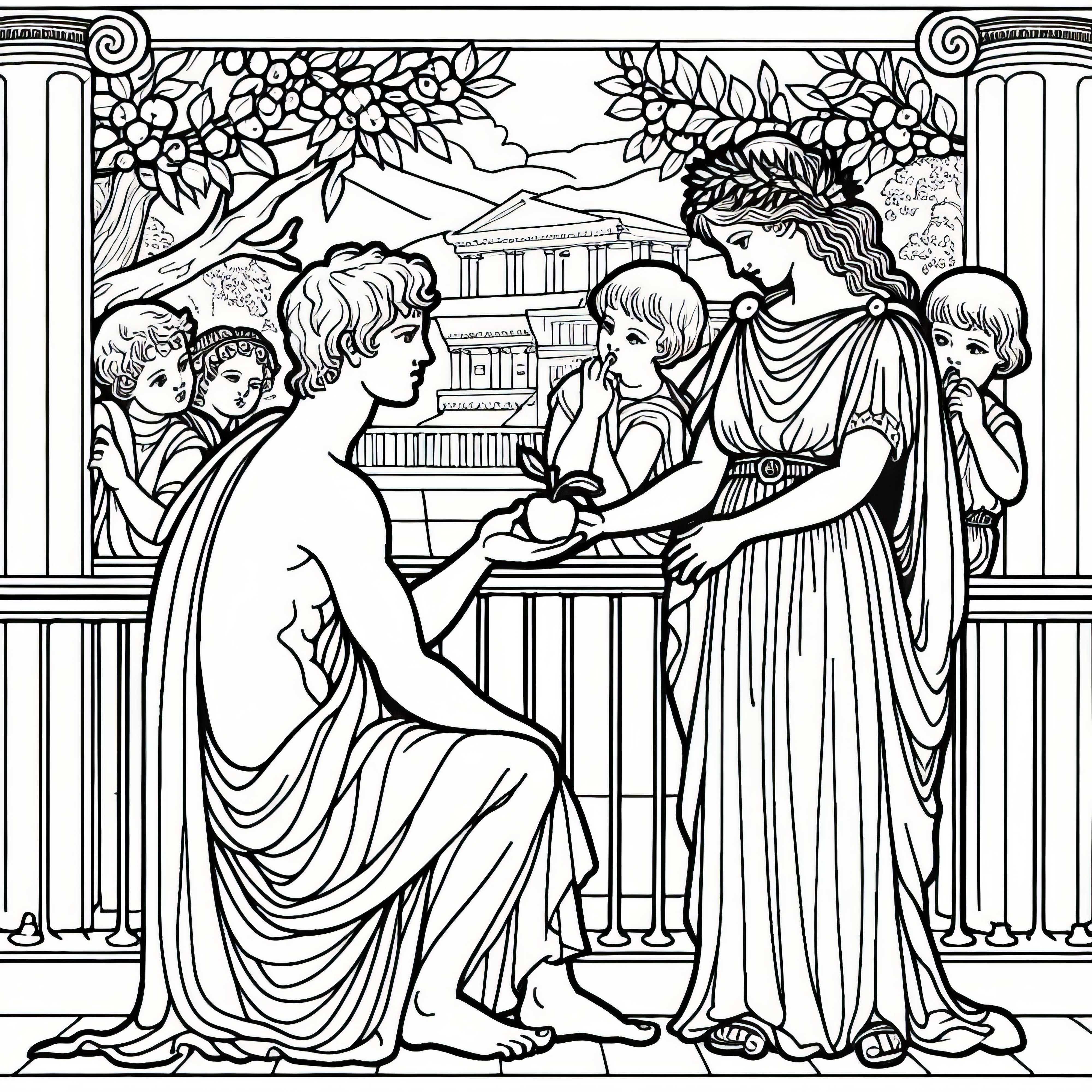 Paris räcker Helena ett äpple – Målarbild från Iliaden gratis att ladda ner