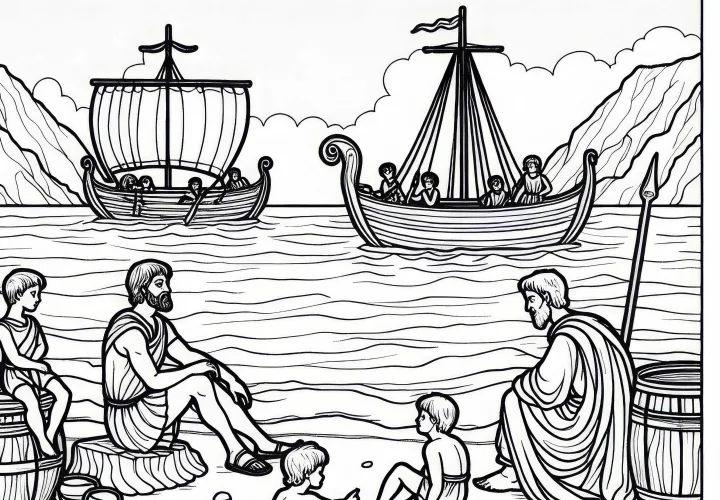 Achilles sits on the beach with Patroclus – Free coloring page Iliad