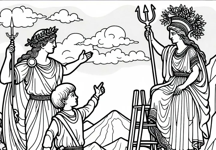 Athena and Hera argue on Olympus – Coloring page for the Iliad