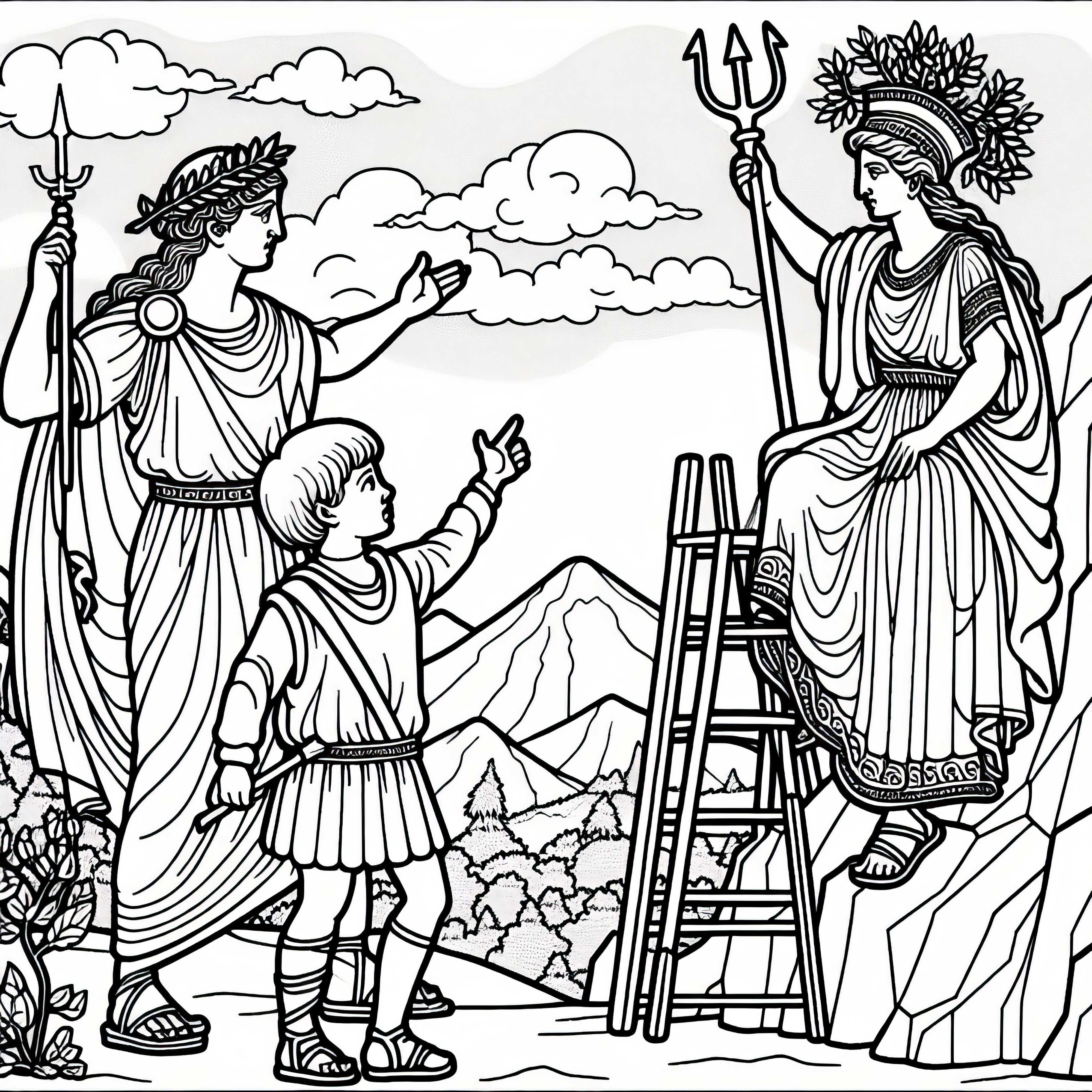 Athene och Hera bråkar på Olympen – Målarbild för Iliaden