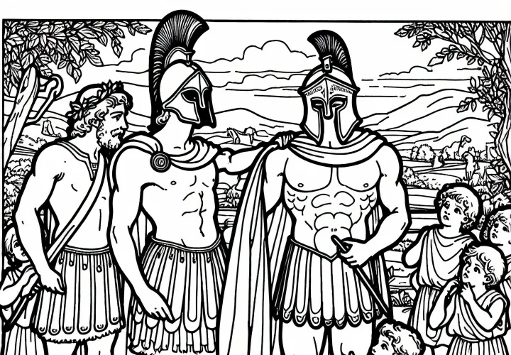 Achilles receives new armor from Hephaestus - Iliad coloring page free