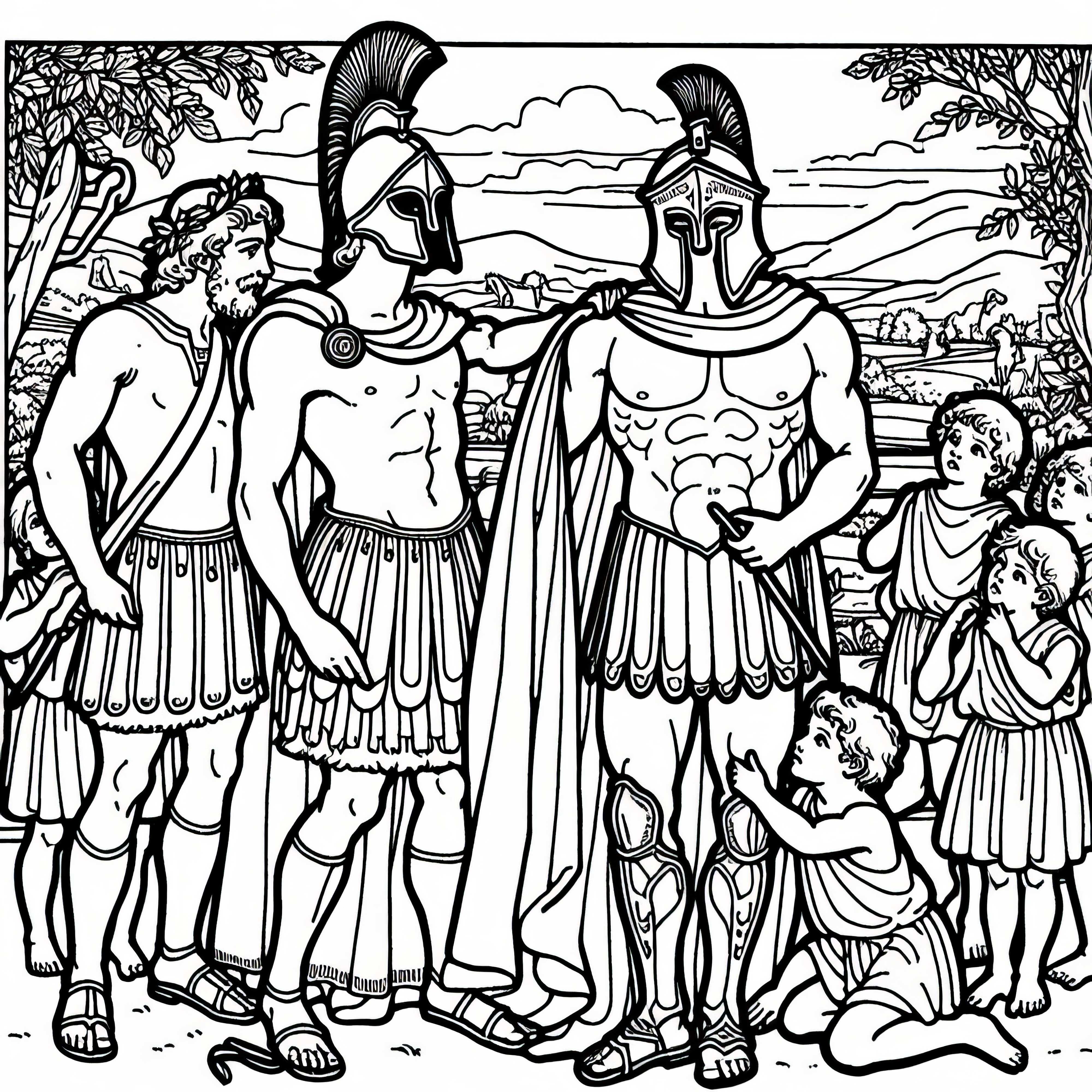 Achilles otrzymuje nową zbroję od Hefajstosa - obrazek do kolorowania Iliady za darmo Achilles otrzymuje nową zbroję od Hefajstosa - kolorowanka Iliady za darmo