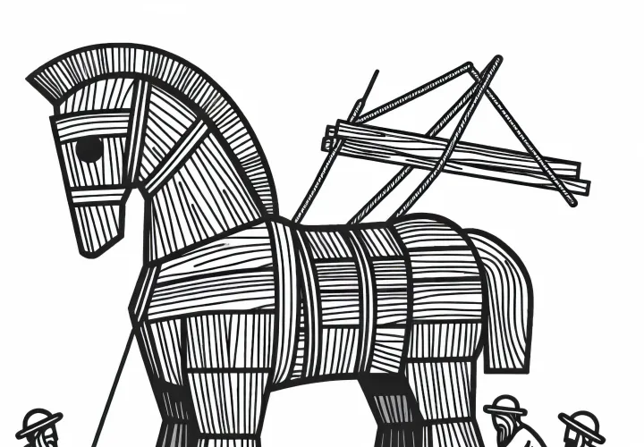 The Trojan horse is being built - Iliad coloring page for free