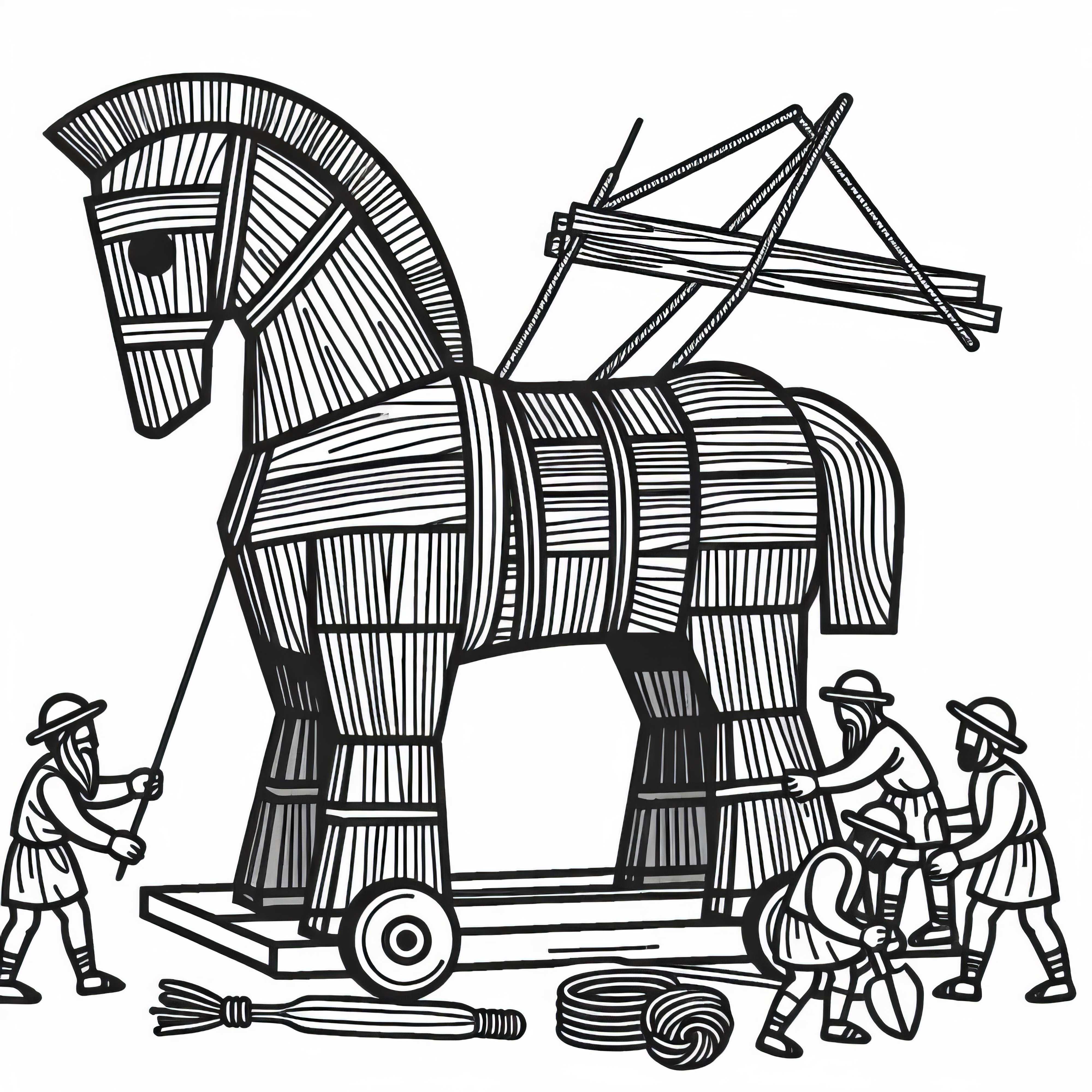 Den trojanska hästen byggs – Målarblad Iliaden gratis