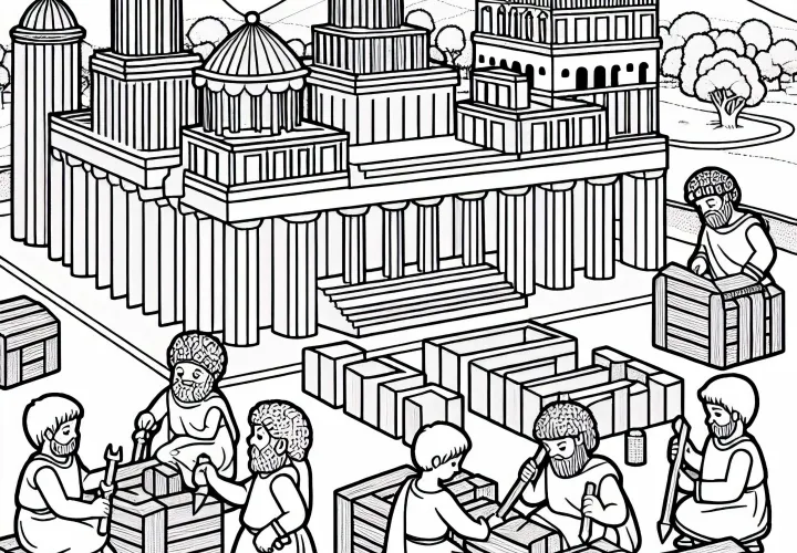 Children build a model of the city of Troy – free coloring page Iliad