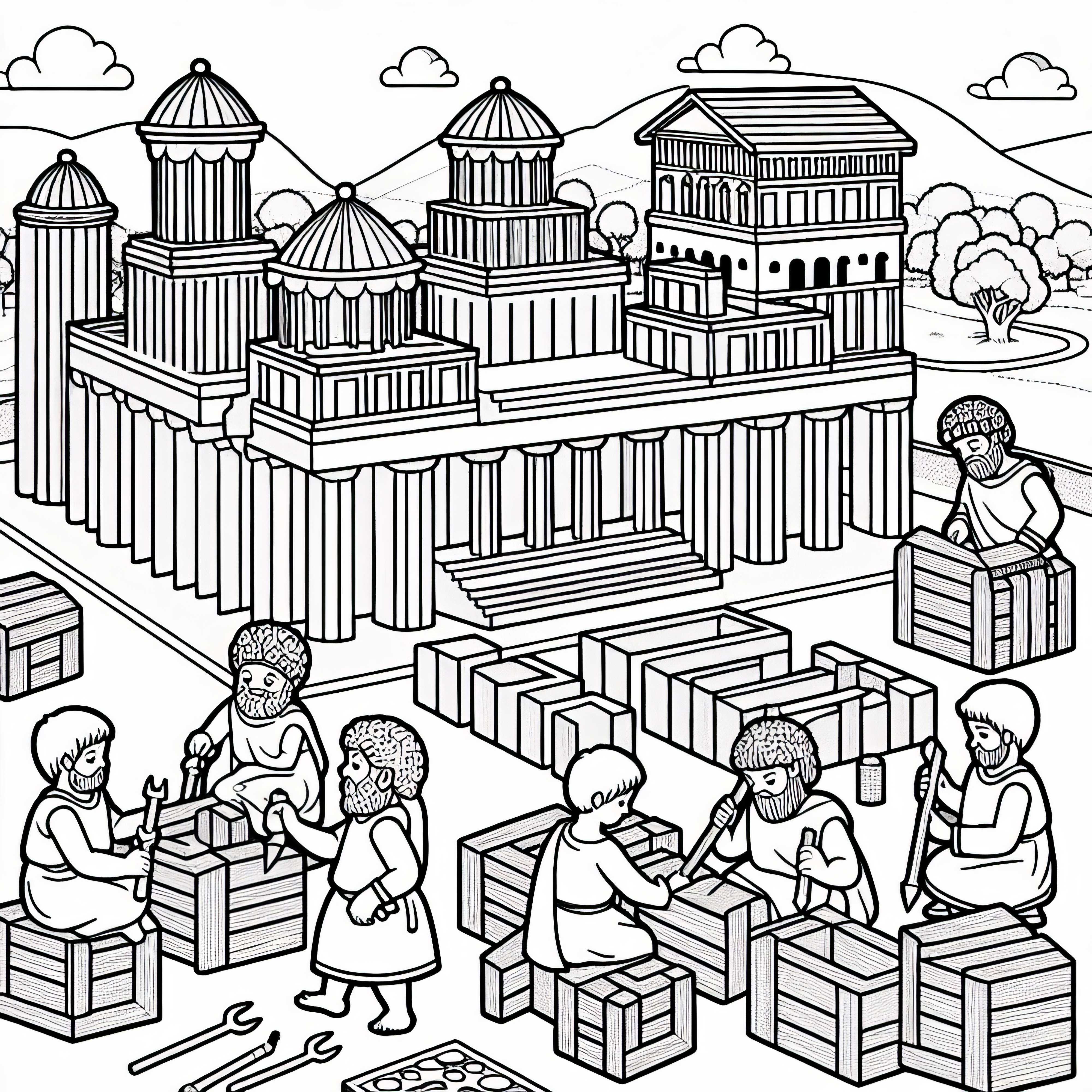 Barn bygger modell av staden Troja – Målarbok Iliaden gratis