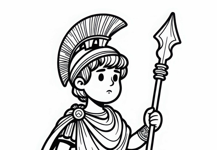 Young Roman with spear - coloring template for Roman mythology free of charge