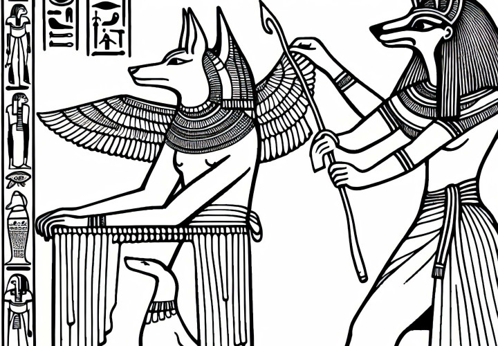 Anubis desen de colorat legat de mitologia egipteană gratuit