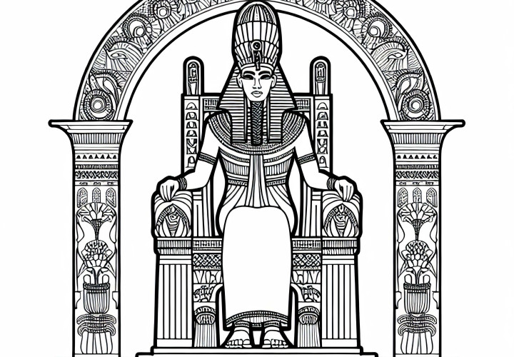 Osiris pe tronul său în viața de apoi – Imagine de colorat mitologie egipteană gratuit