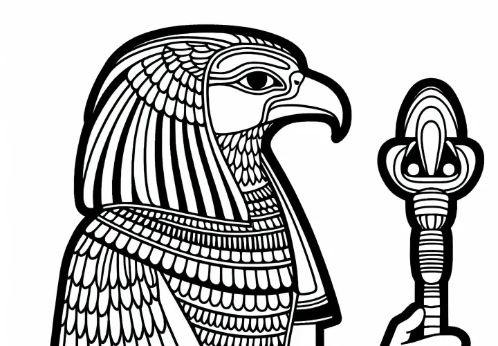 Horus med falkehode og egyptisk septer som fargeleggingsbilde – egyptisk mytologi gratis
