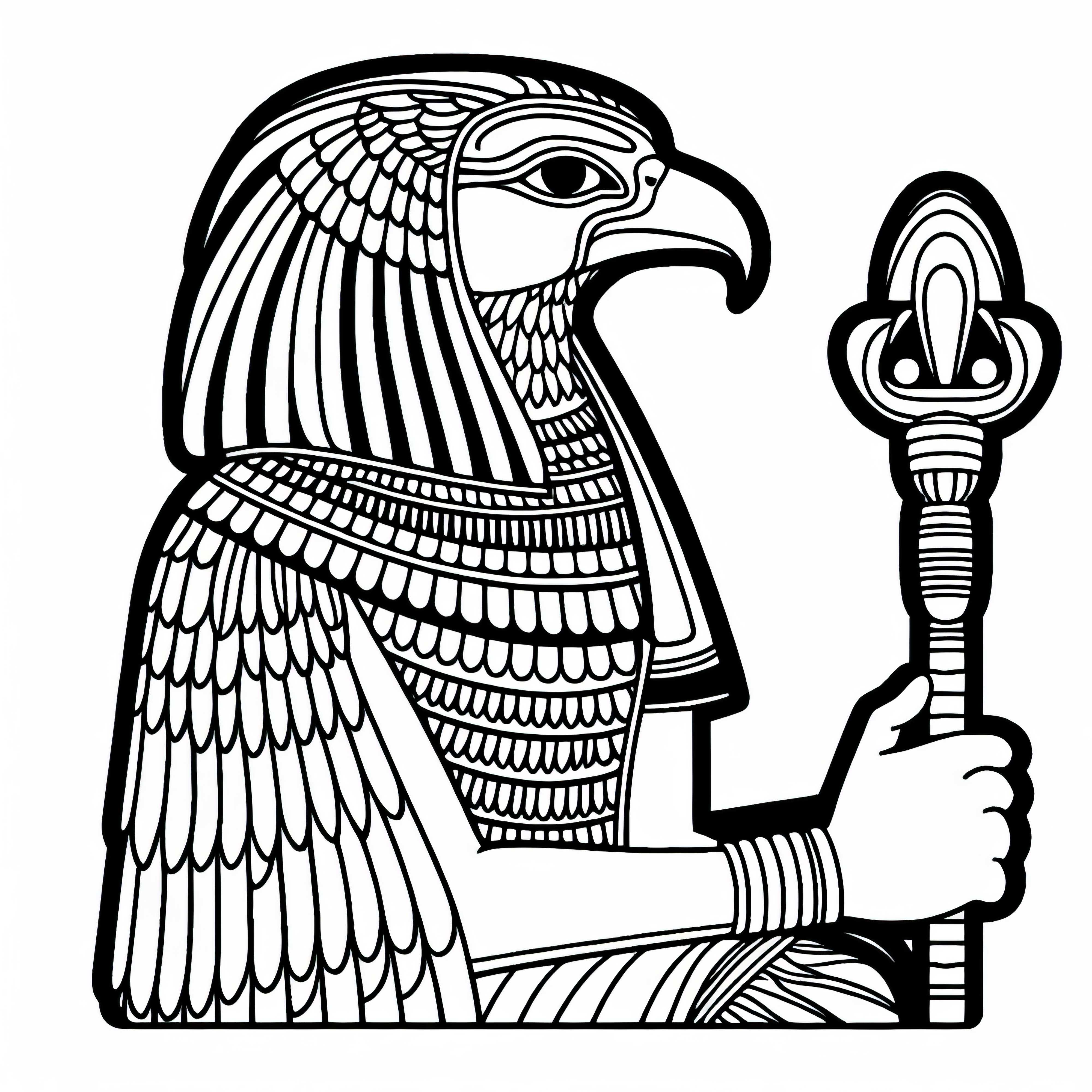 Horus cu cap de șoim și sceptru egiptean ca imagine de colorat – mitologie egipteană gratuit