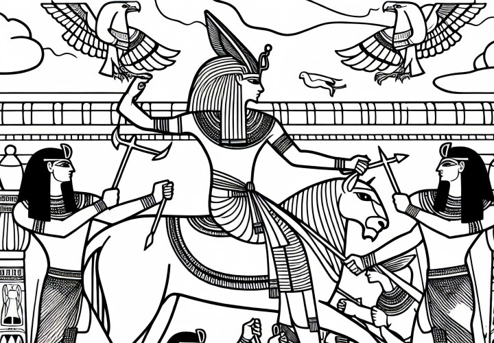 Seth în lupta împotriva lui Horus – Desen de colorat Mitologie Egipteană Gratuit