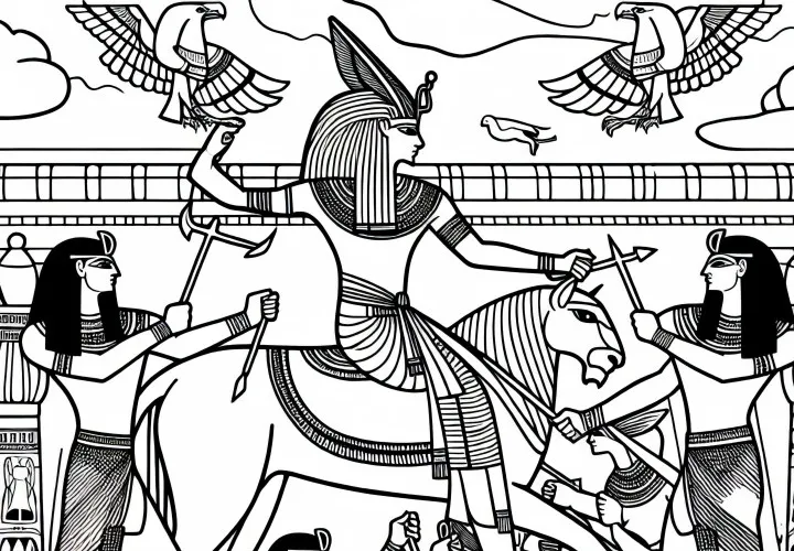 Seth i kampen mot Horus – Fargelegging Mal for egyptisk mytologi Gratis