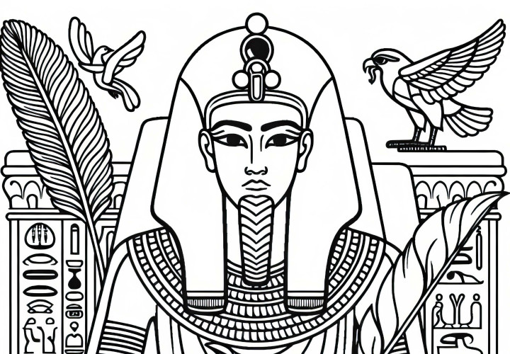 Thot, zeul înțelepciunii cu pană și papirus – imagine de colorat despre mitologia egipteană