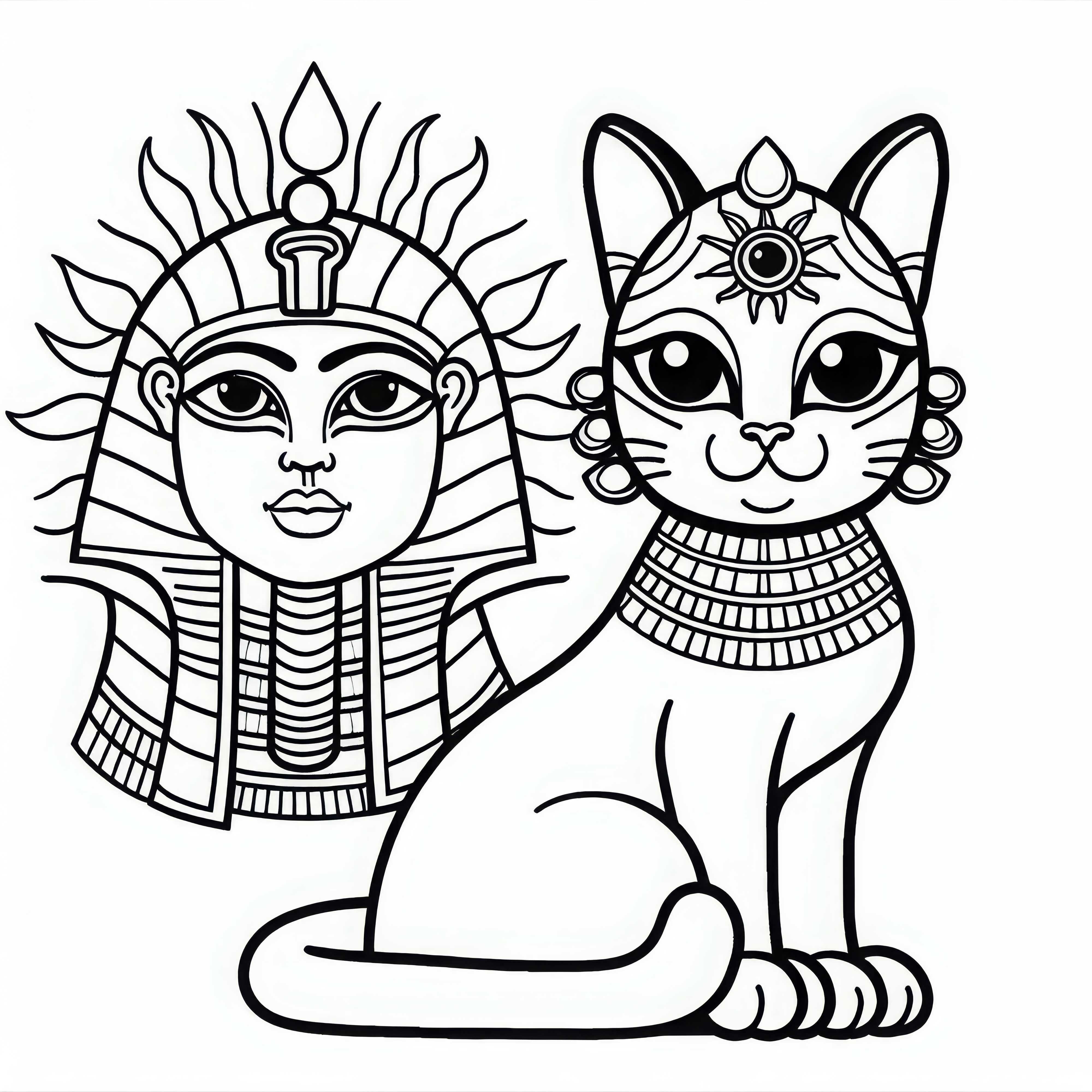 Bastet, pisica cu ochi de soare și sistrum – Foaie de colorat mitologie egipteană gratuit Bastet, pisica cu ochi de soare și sistrum – foaie de colorat mitologie egipteană gratuită