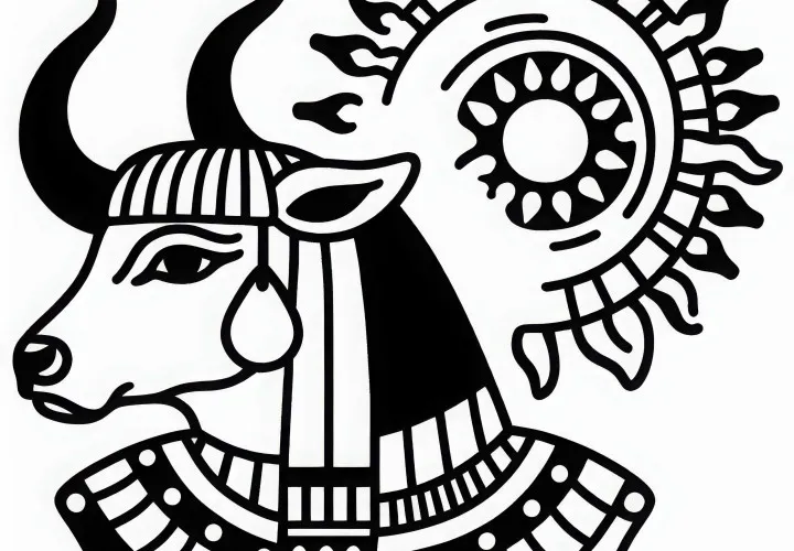 Hathor med kuhorn og solskive – Malebilde fra egyptisk mytologi gratis