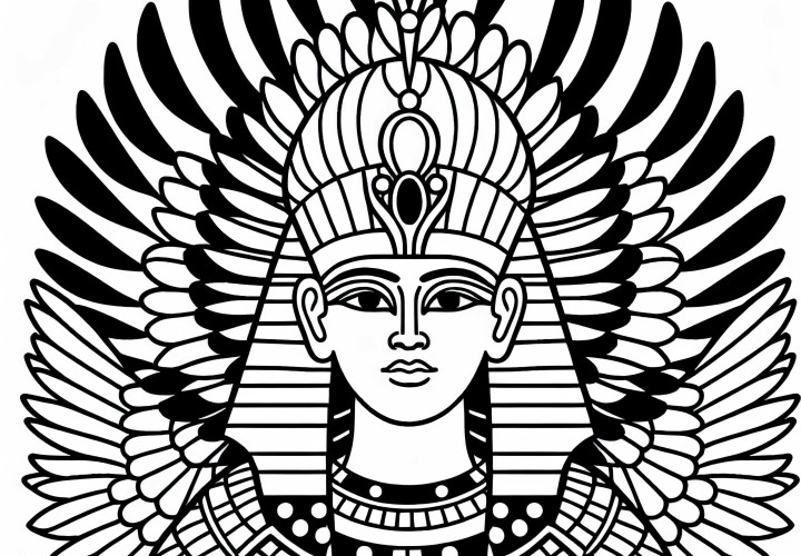 Amun cu coroană de pene – model de colorat mitologie egipteană gratuit