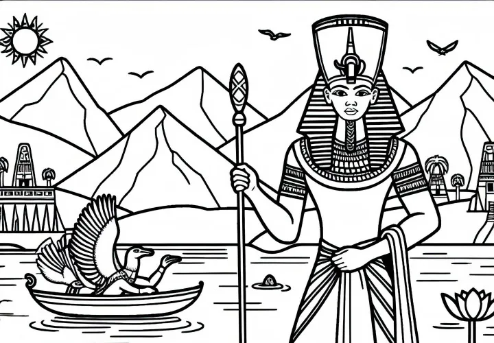 Sobek, krokodilguden ved bredden av Nilen – Fargeleggingsbilde egyptisk mytologi gratis