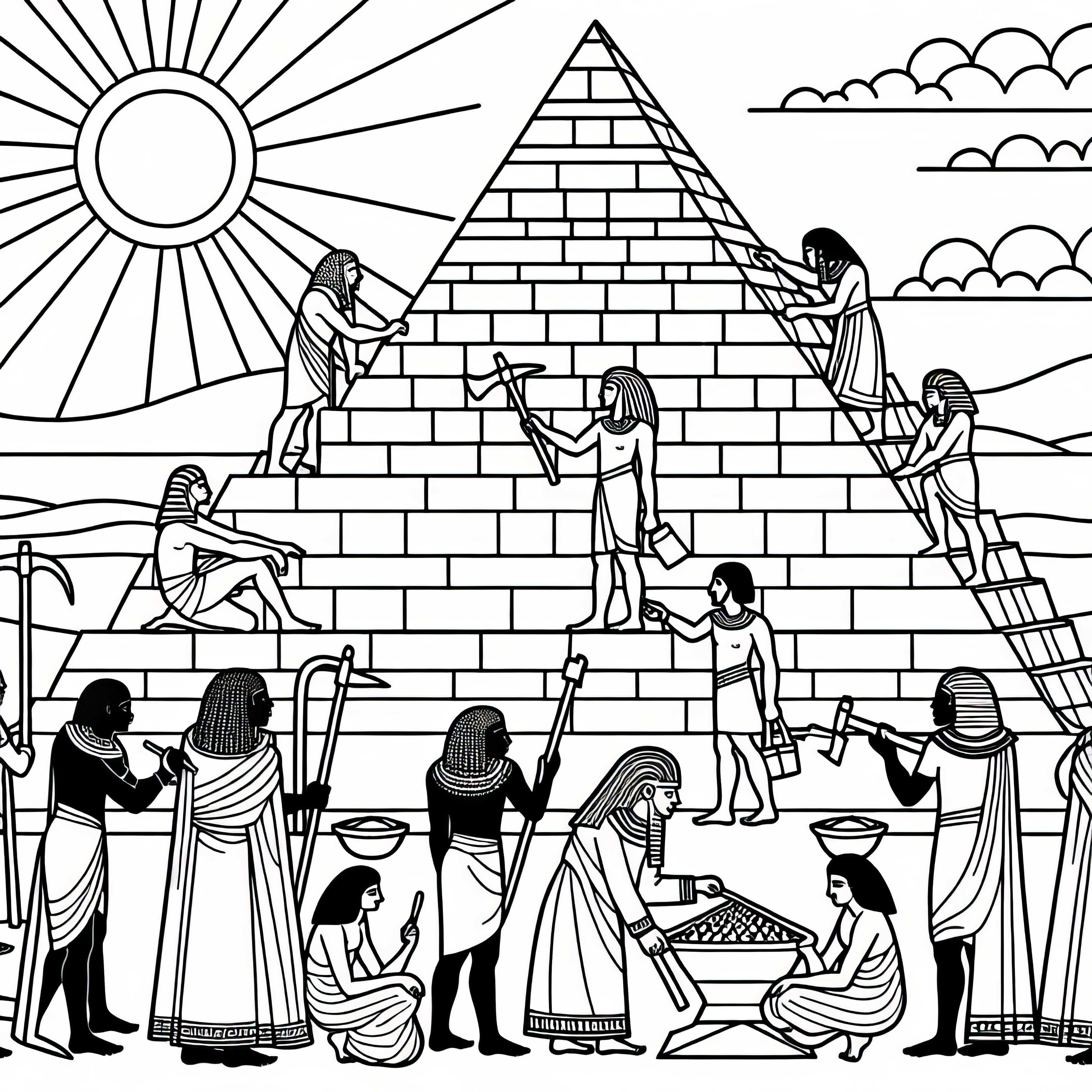 Construirea unei piramide: Model de colorat pentru mitologia egipteană