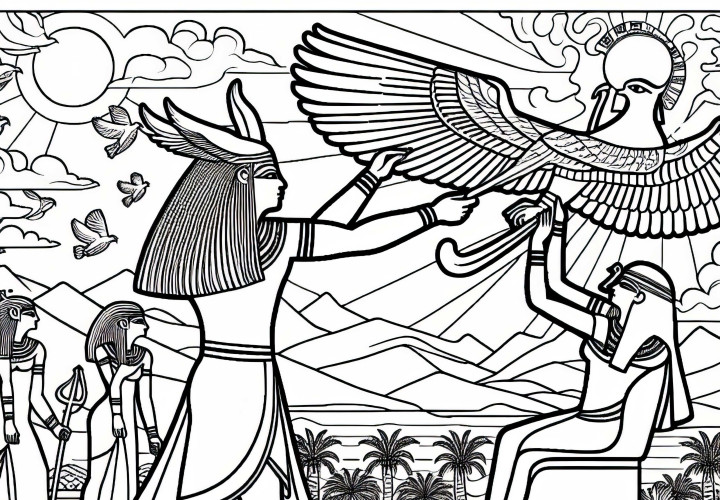 Shu – Zeul aerului din imaginea de colorat a mitologiei egiptene descărcați gratuit