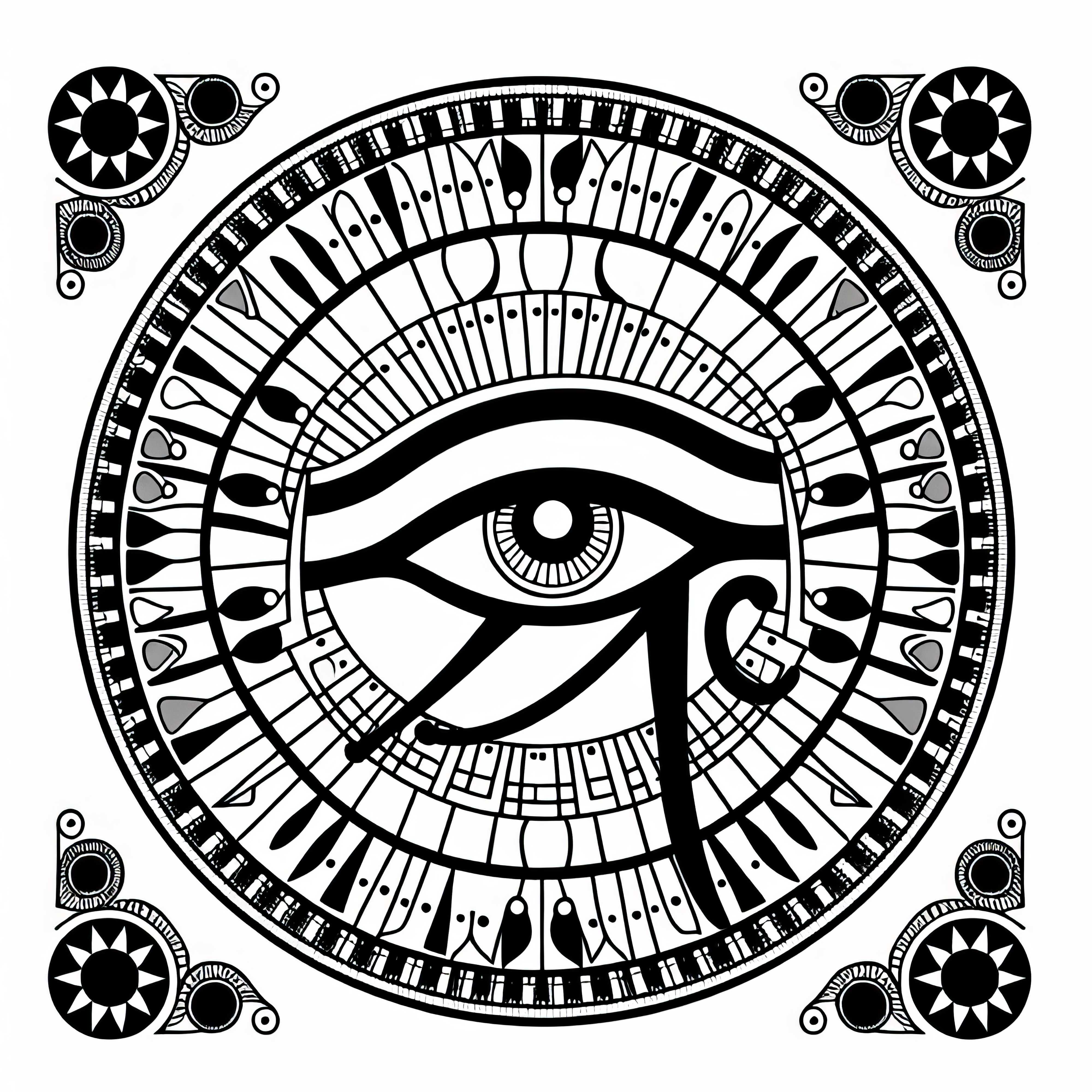 Ochiul Soarelui al lui Ra: Desenul de colorat pentru veghea lumii din mitologia egipteană