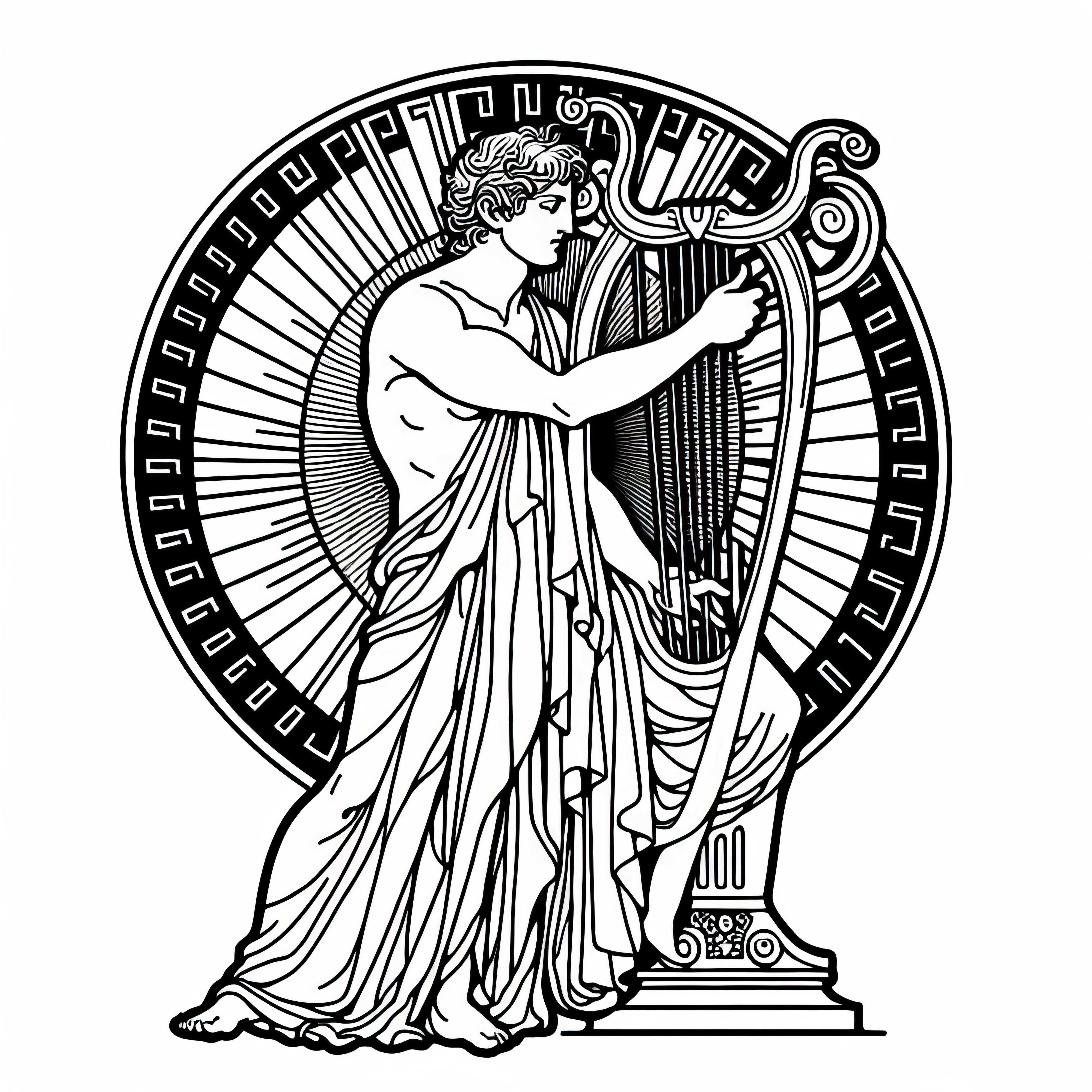 Apollon avec la lyre et le disque solaire – Image à colorier pour la mythologie grecque Apollon avec Lyre et disque solaire – Image à colorier pour la mythologie grecque