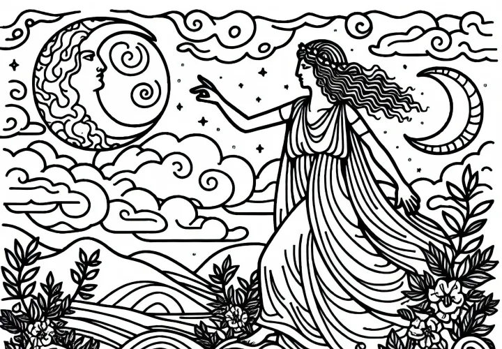 Персефона: Блуждание между подземным миром и Землей – Раскраска по греческой мифологии