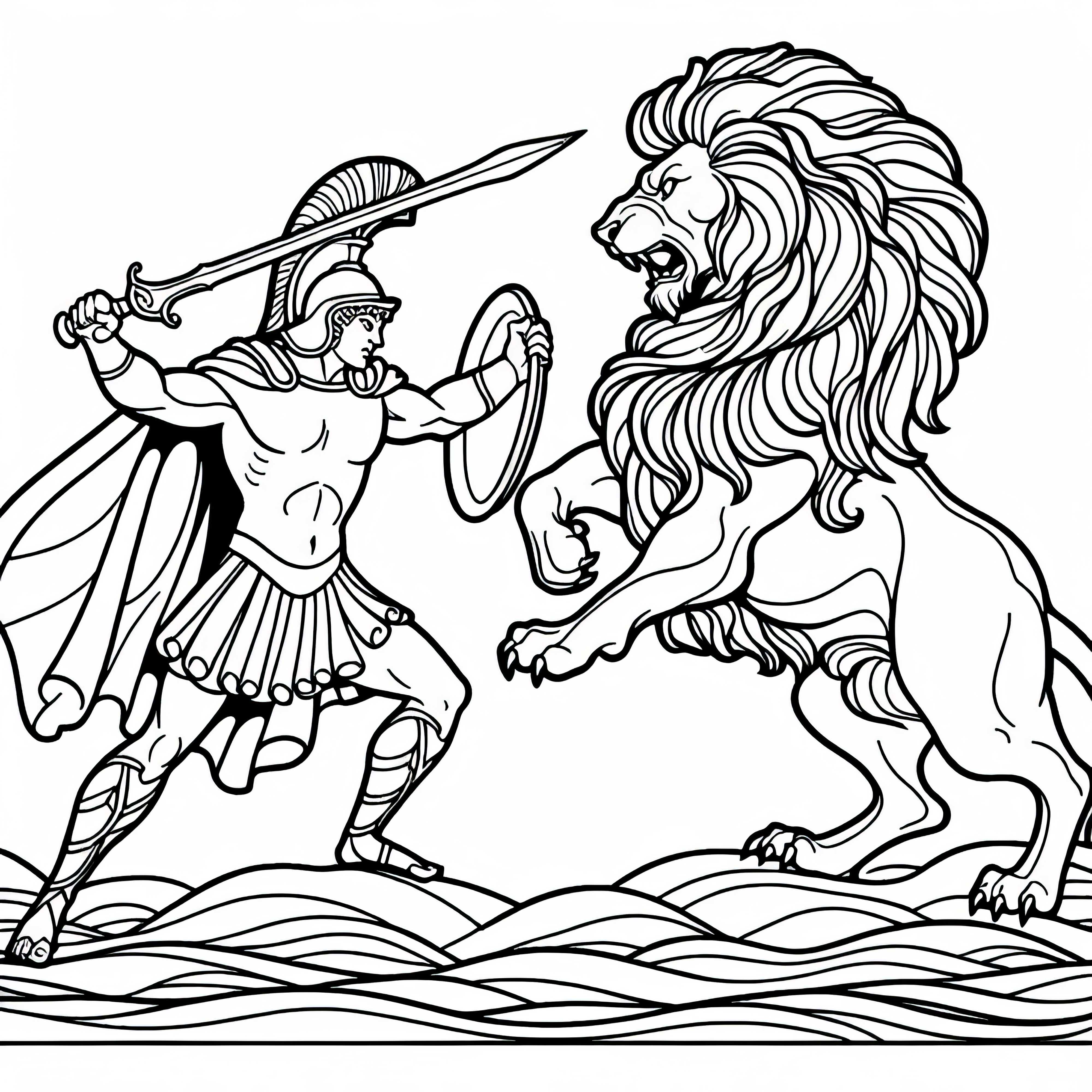 Héraclès tuant le lion de Némée - Dessin à colorier de la mythologie grecque Hercule tuant le lion de Némée – Image à colorier sur la mythologie grecque