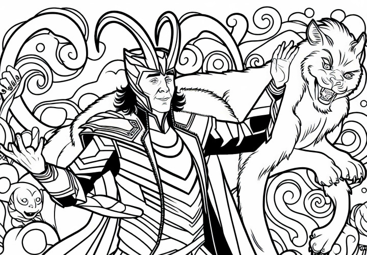Dibujo para colorear gratuito de Loki de la mitología nórdica