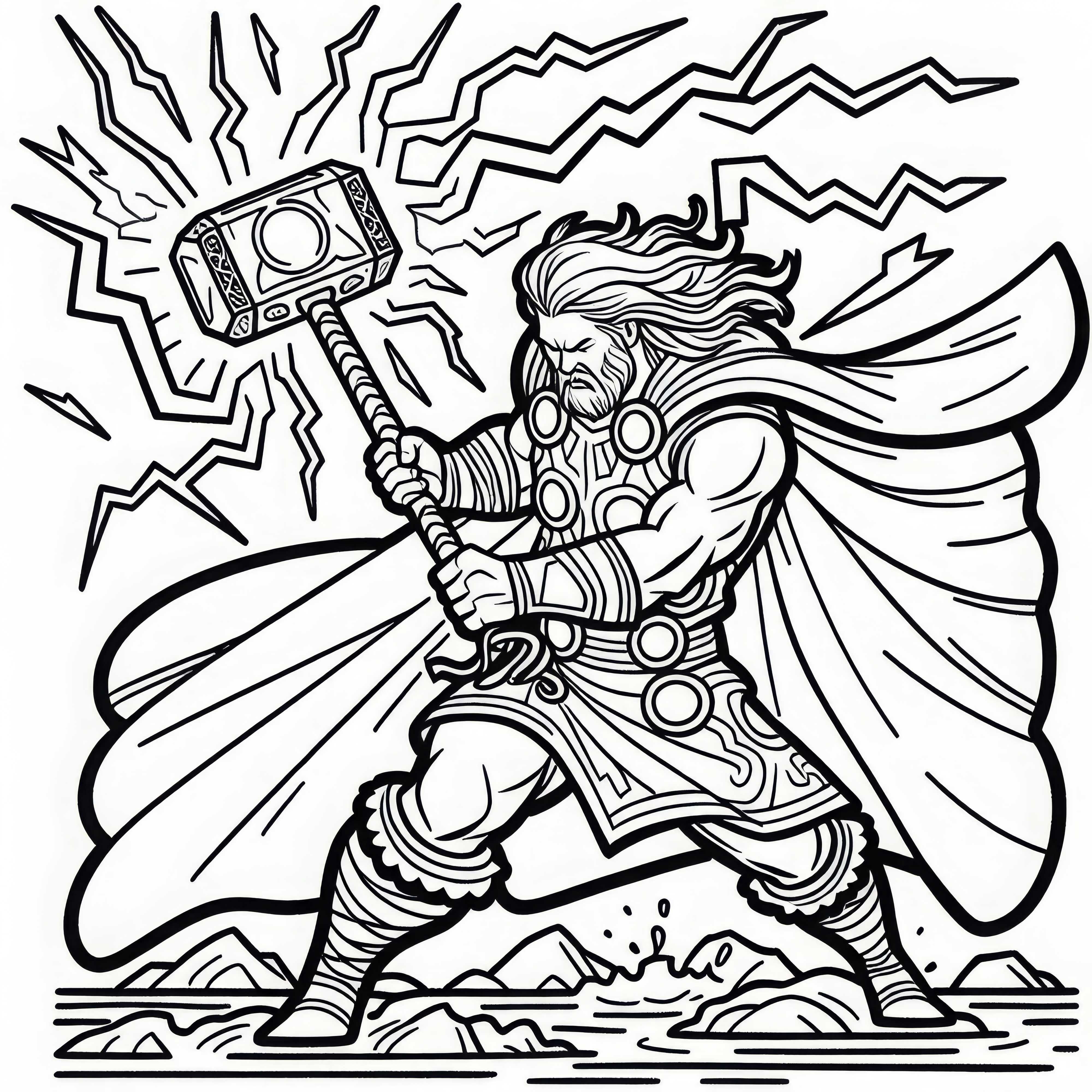 Thor con el martillo Mjölnir - Plantilla para colorear de la mitología nórdica gratuita