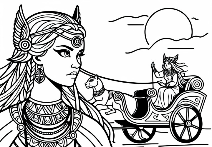 Freya con collar Brisingamen - plantillas para colorear de la mitología nórdica gratis