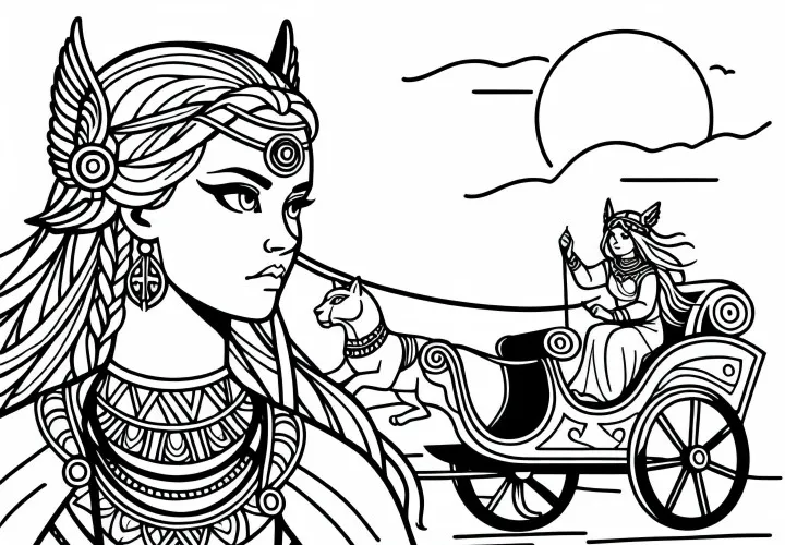 Фрея с ожерельем Брисингамен – раскраска по мотивам северной мифологии бесплатно