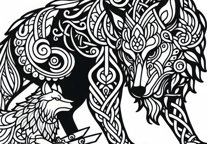 Fenrir - El enorme lobo como plantilla para colorear de la mitología nórdica gratis