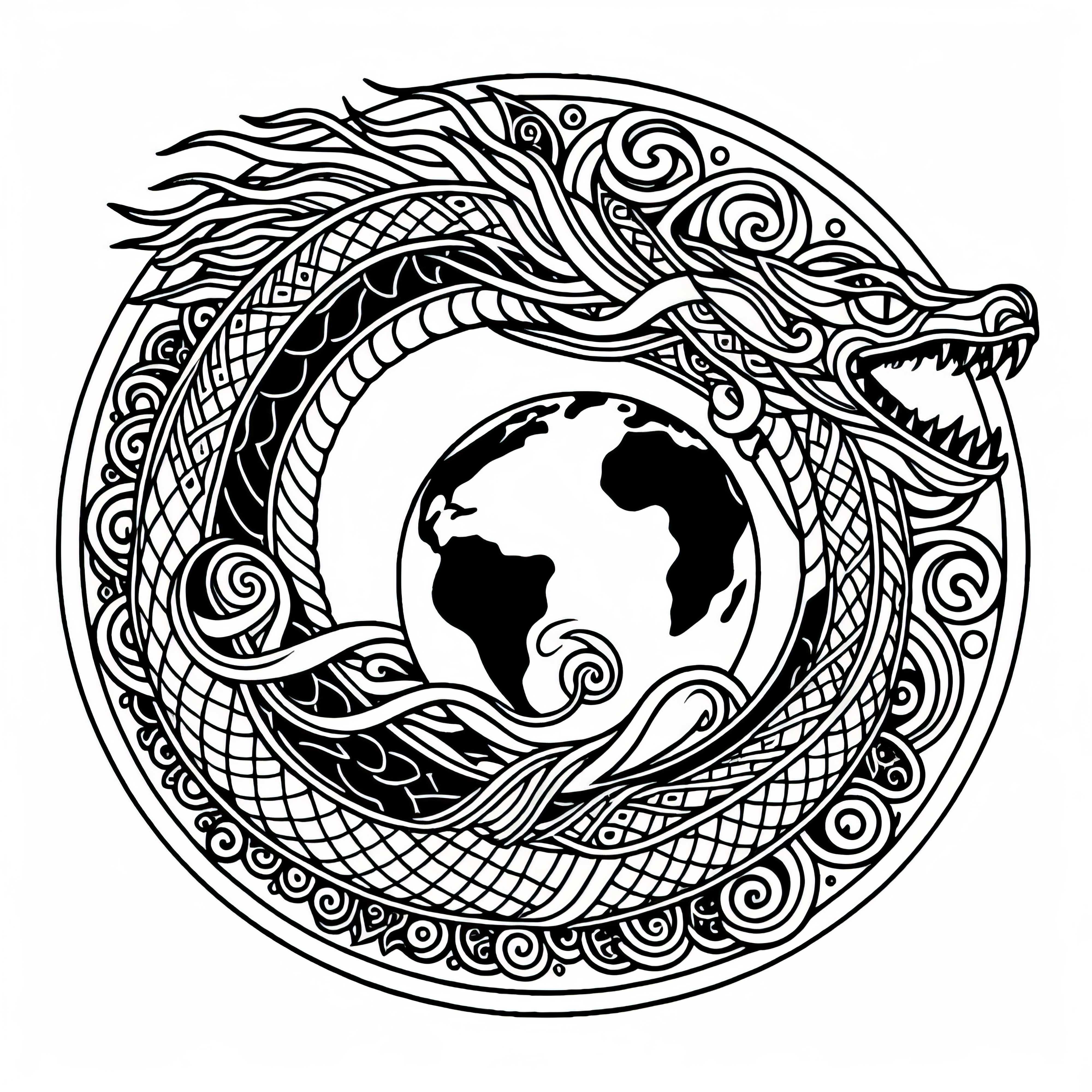 Jörmungandr – La serpiente del mundo que rodea la Tierra: Plantilla para colorear sobre la mitología nórdica Jörmungandr - La serpiente del mundo que rodea la Tierra: Plantilla para colorear de la mitología nórdica