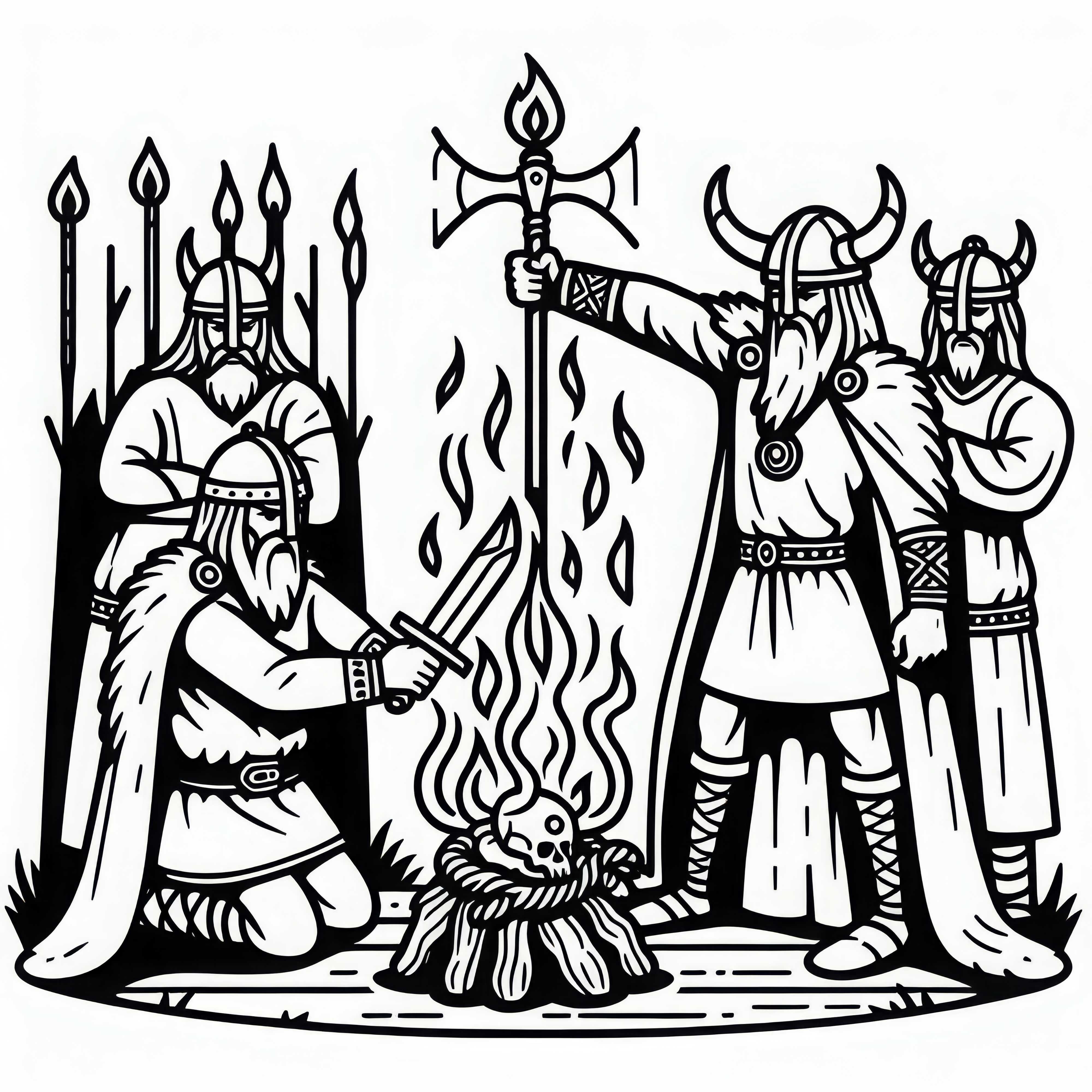 Vikingos que ofrecen sacrificios a Odín antes de la batalla - Plantilla para colorear de la mitología nórdica gratis Vikingos que hacen ofrendas a Odín antes de la batalla - Plantilla para colorear de la mitología nórdica gratis