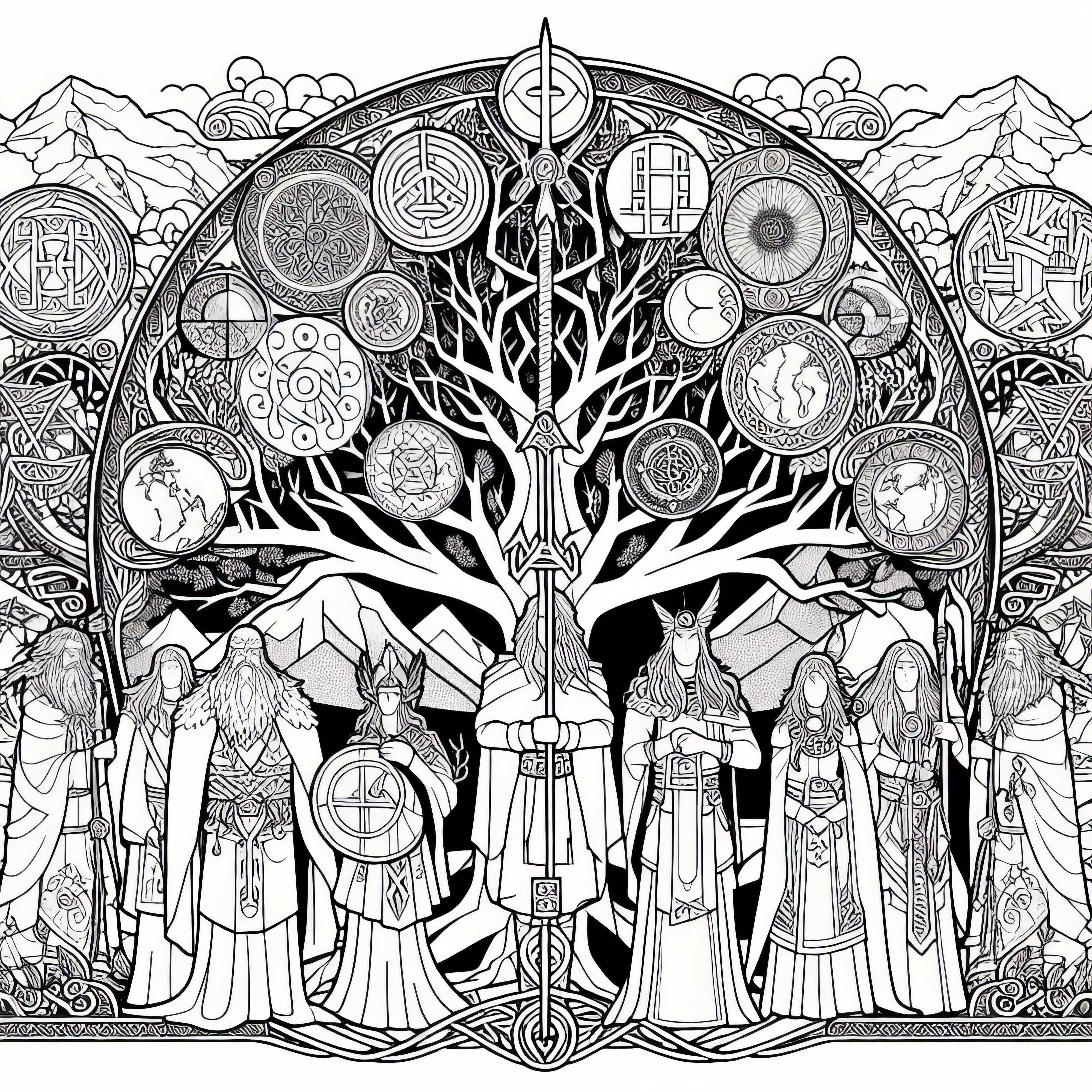 Yggdrasil, el árbol de los mundos – Plantilla para colorear mitología nórdica gratis Yggdrasil, el árbol de la vida - Plantilla para colorear mitología nórdica gratis