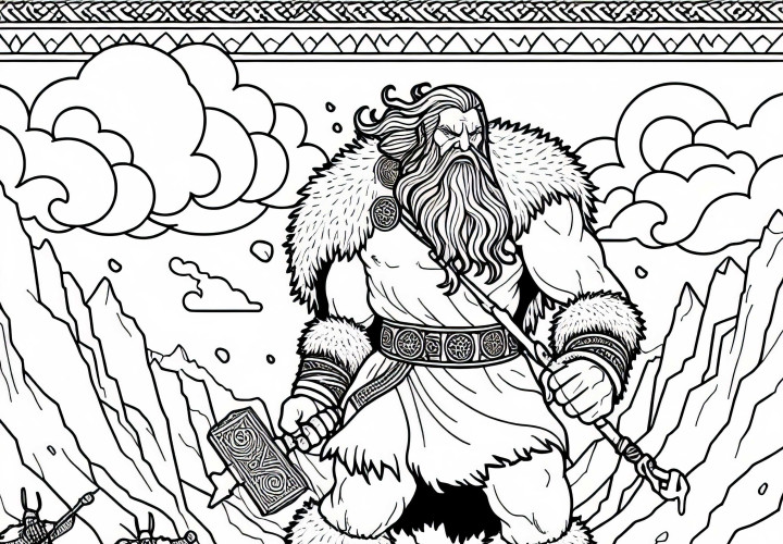 Gigante de hielo en Jötunheimr lucha - Plantilla para colorear mitología nórdica gratis
