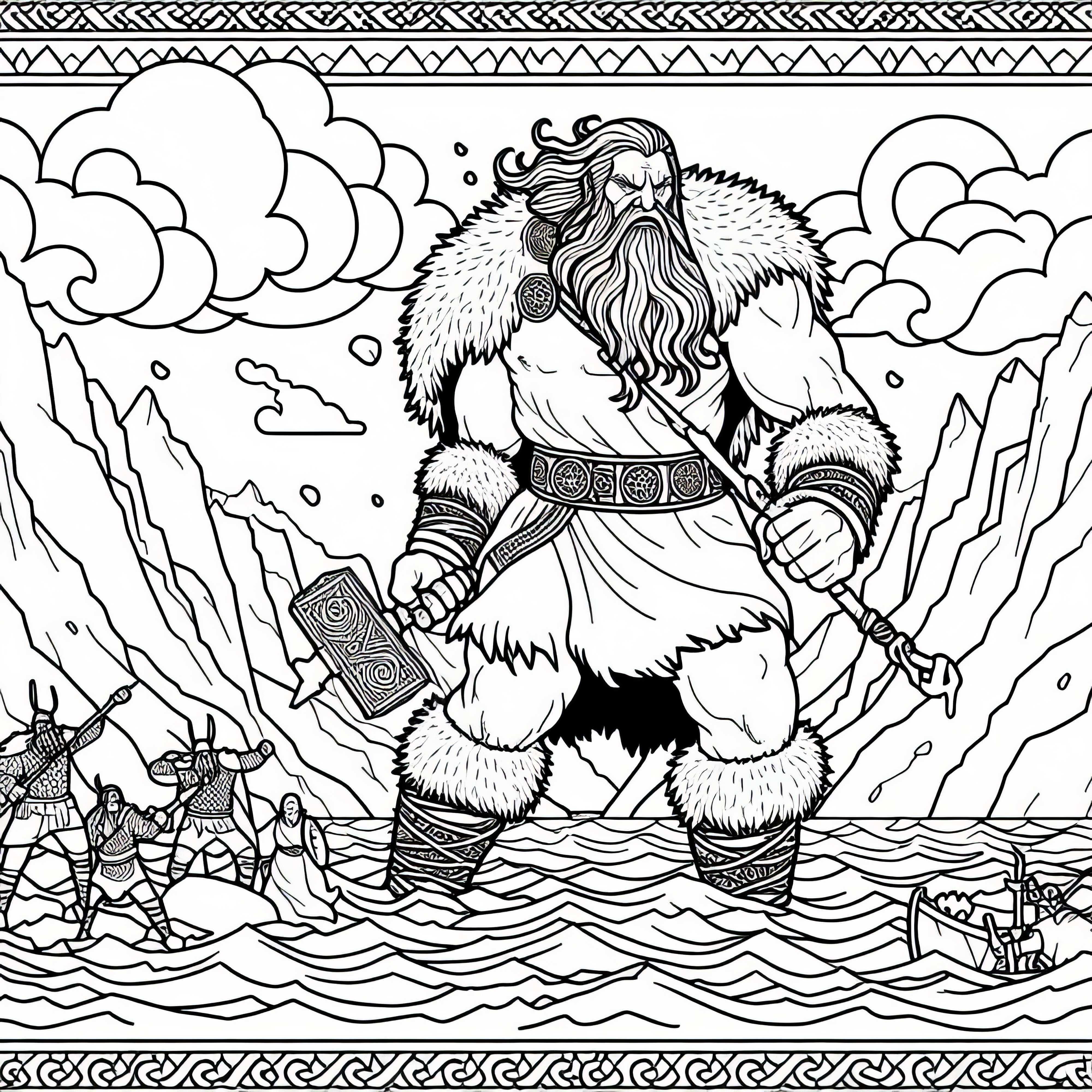 Gigante de hielo en Jötunheimr pelea - Plantilla para colorear mitología nórdica gratis Gigante de hielo en Jötunheimr lucha - Plantilla de colorear mitología nórdica gratis